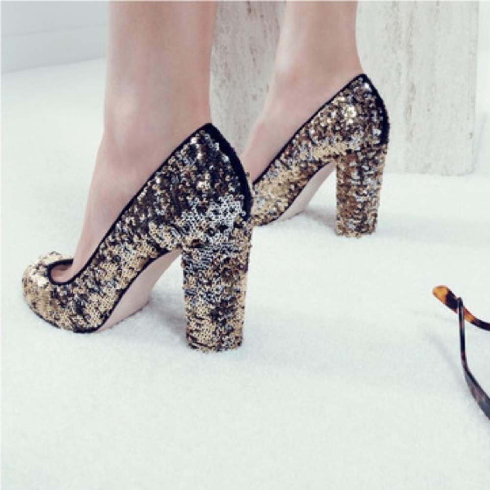 EUC J. Crew Collection Etta Gold Sequin Heel Pumps Size 9.5